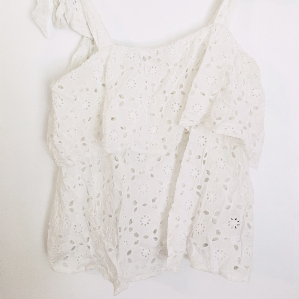 Eyelet Shoulder Tie Ruffle Tank